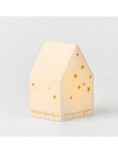 Mini casita LED de porcelana blanca con estrellas