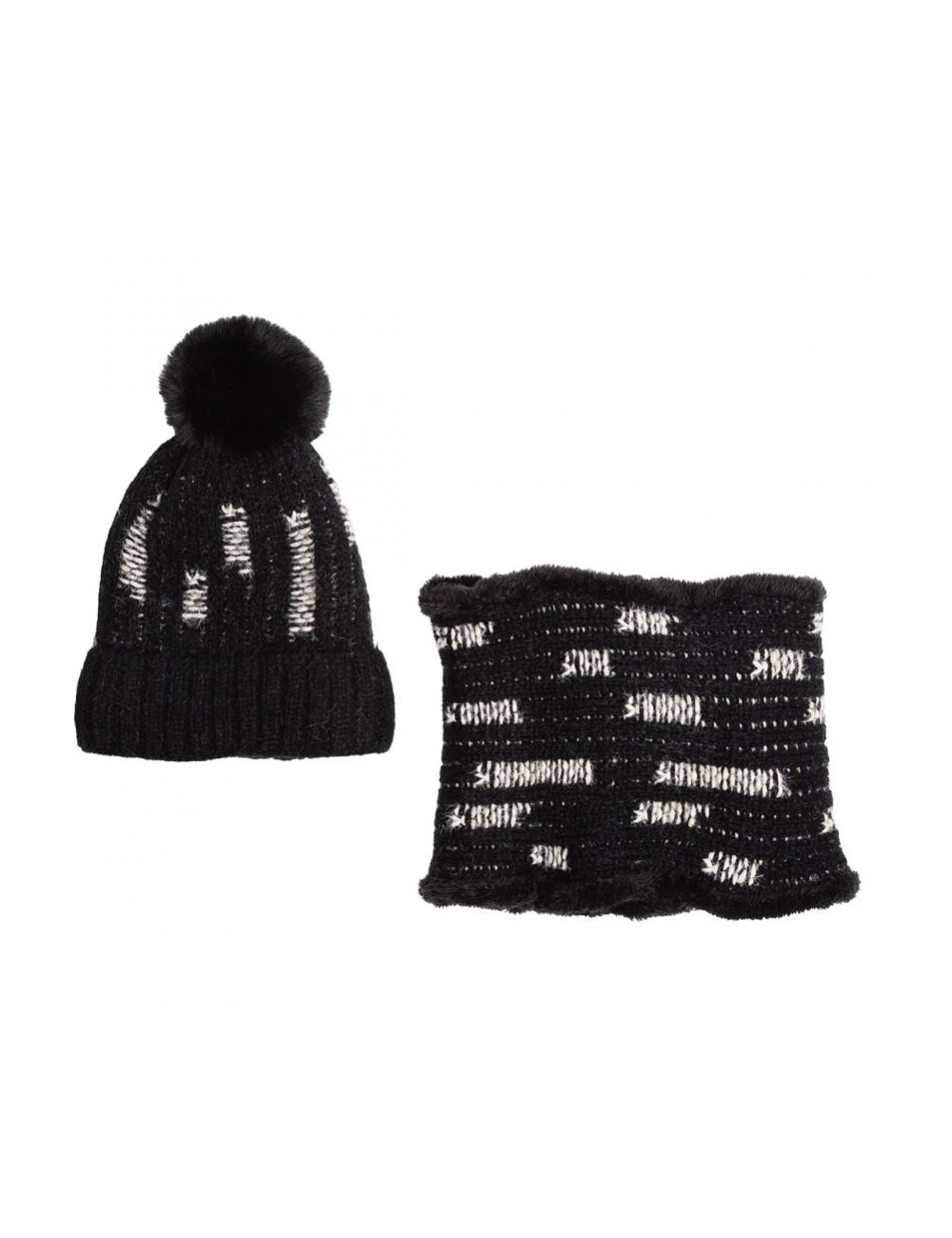 Conjunt de coll i gorro amb pompó - Disponible en beig i negre