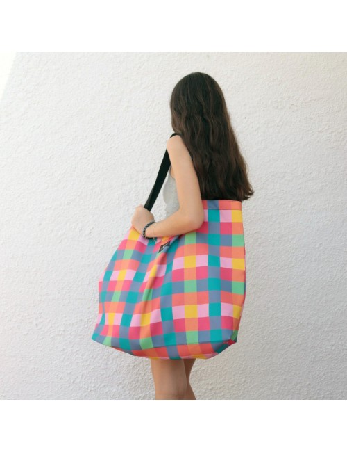 Bolsa playa Sabotigueta cuadros multicolor