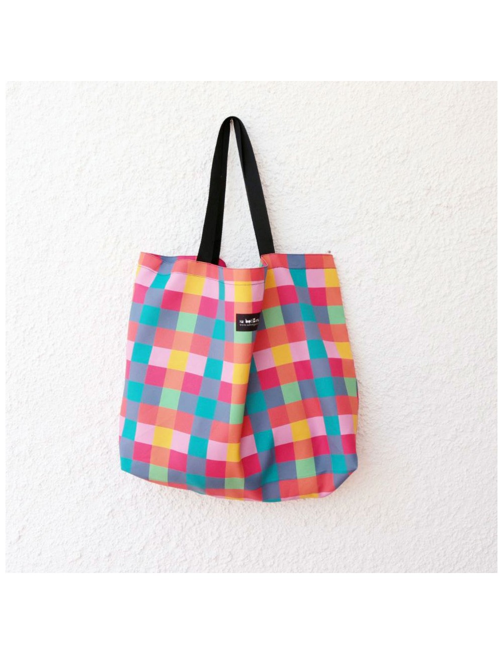 Bolsa playa Sabotigueta cuadros multicolor