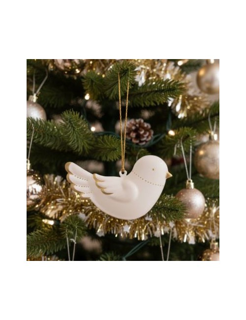 Pájaro metálico blanco